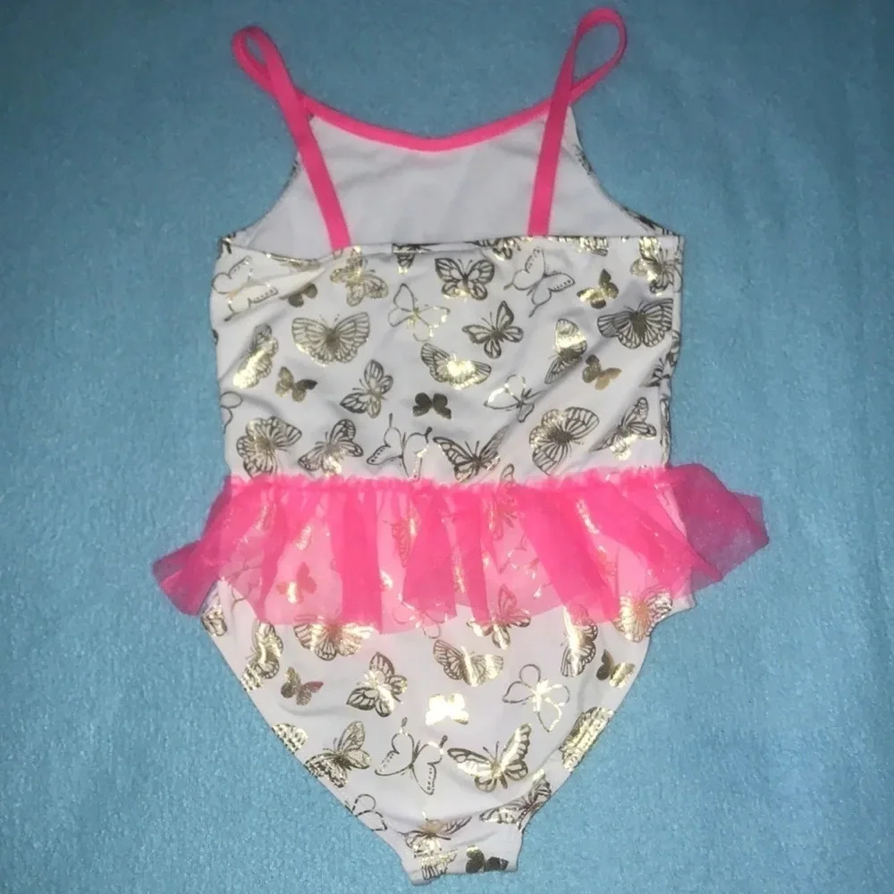 PENELOPE MACK Ltd. one piece swimsuit tutu ruffle gold butterflies lined size 6X